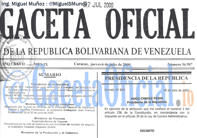 Gaceta Oficial 36987 del 6 Julio 2000