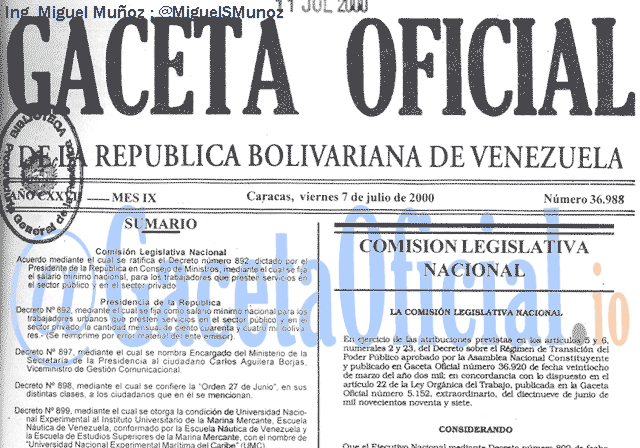 Gaceta Oficial 36988 del 7 Julio 2000