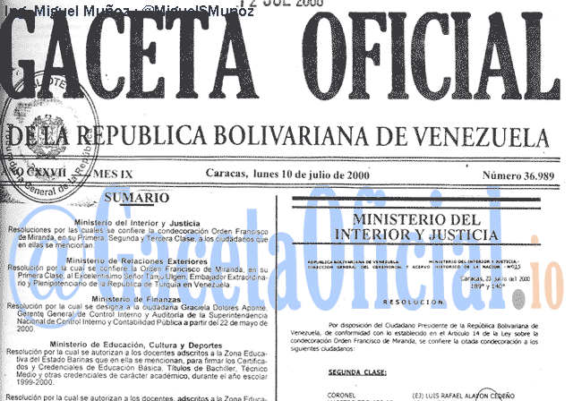 Gaceta Oficial 36989 del 10 Julio 2000
