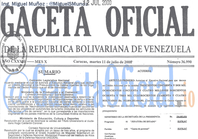 Gaceta Oficial 36990 del 11 Julio 2000