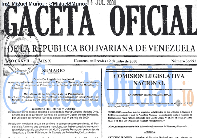 Gaceta Oficial 36991 del 12 Julio 2000