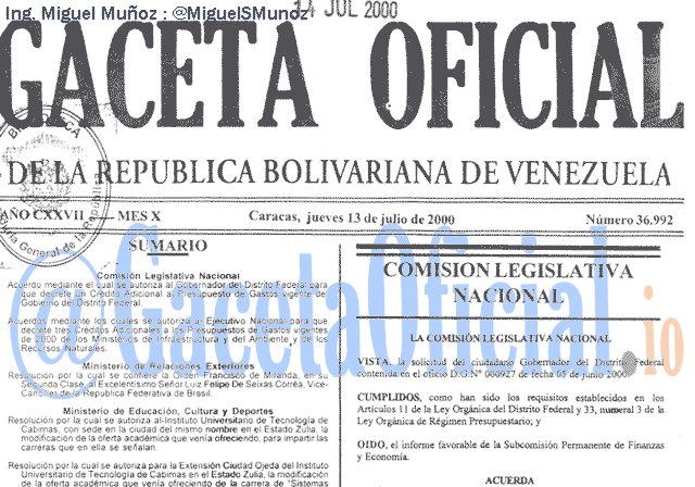 Gaceta Oficial 36992 del 13 Julio 2000