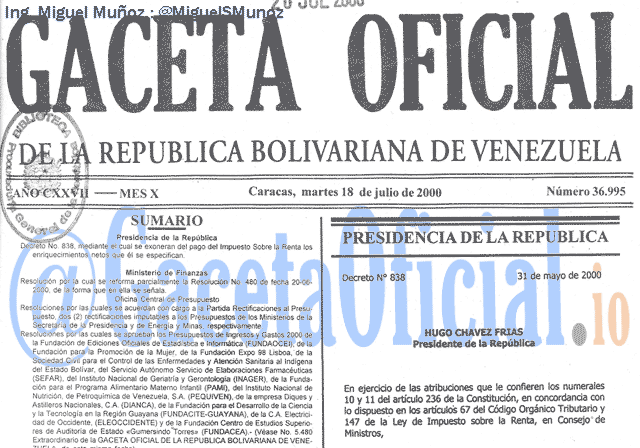 Gaceta Oficial 36995 del 18 Julio 2000