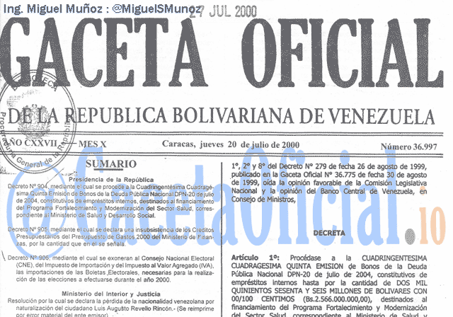 Gaceta Oficial 36997 del 20 Julio 2000