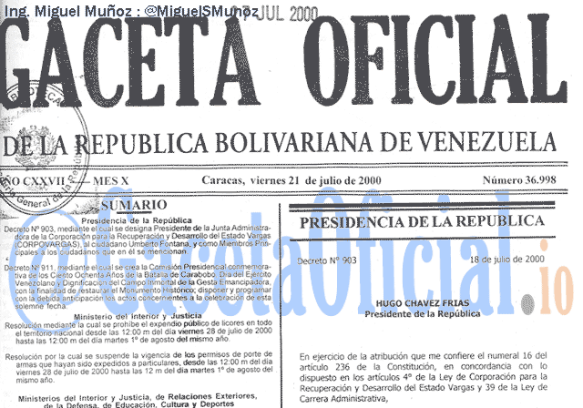 Gaceta Oficial 36998 del 21 Julio 2000
