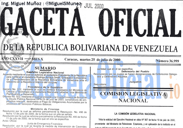 Gaceta Oficial 36999 del 25 Julio 2000