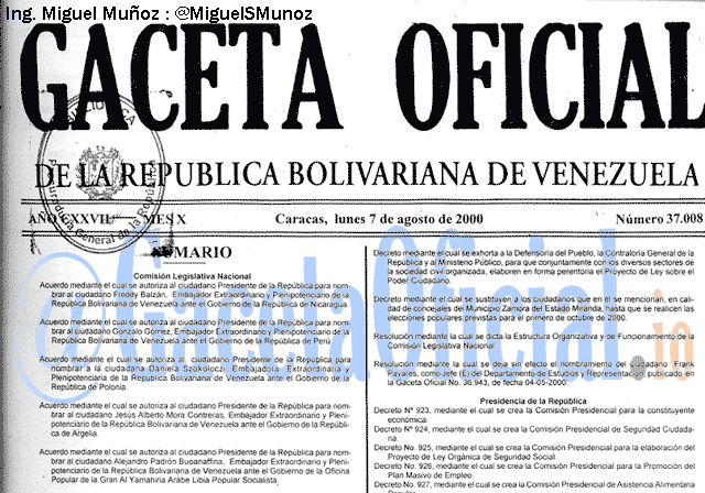 Gaceta Oficial 37008 del 7 Agosto 2000