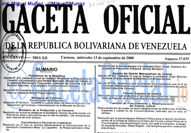 Gaceta Oficial 37035 del 13 Septiembre 2000