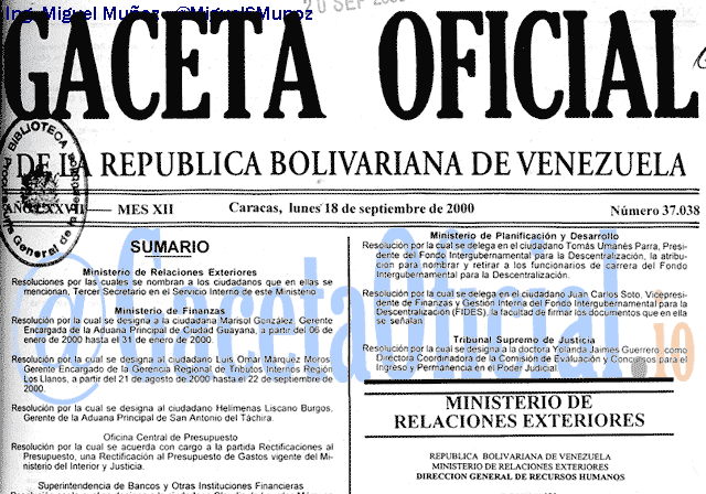 Gaceta Oficial 37038 del 18 Septiembre 2000