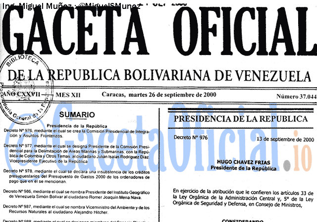 Gaceta Oficial 37044 del 26 Septiembre 2000