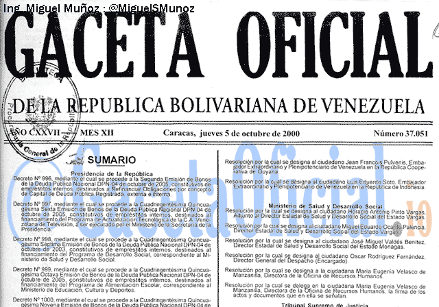 Gaceta Oficial 37051 del 5 Octubre 2000