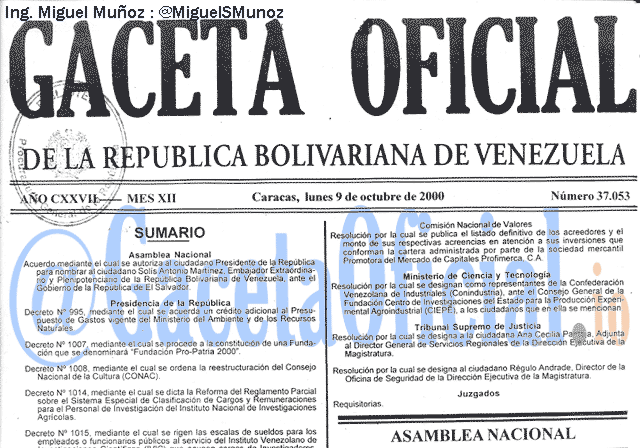Gaceta Oficial 37053 del 9 Octubre 2000