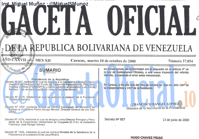 Gaceta Oficial 37054 del 10 Octubre 2000