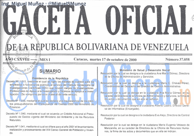 Gaceta Oficial 37058 del 17 Octubre 2000