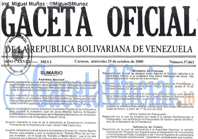 Gaceta Oficial 37063 del 25 Octubre 2000