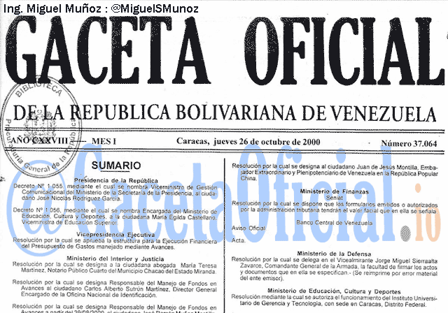 Gaceta Oficial 37064 del 26 Octubre 2000