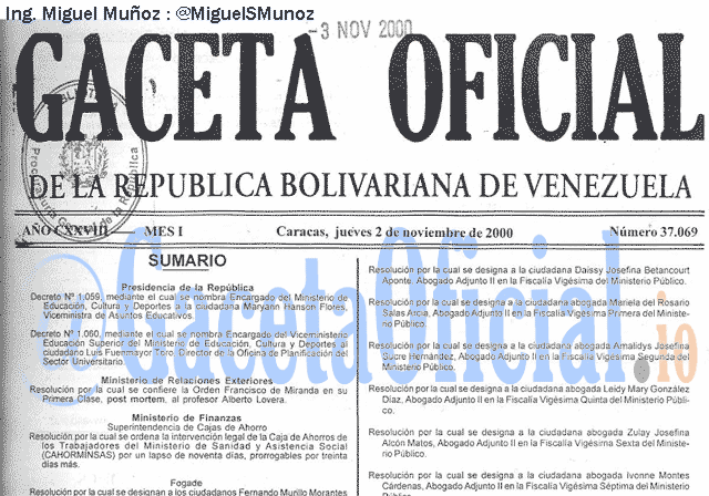 Gaceta Oficial 37069 del 2 Noviembre 2000