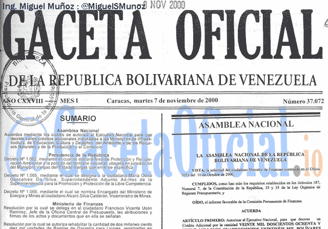 Gaceta Oficial 37072 del 7 Noviembre 2000