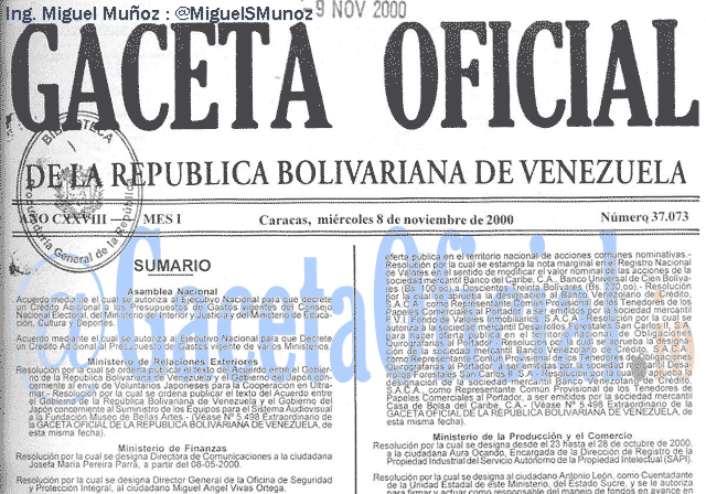 Gaceta Oficial 37073 del 8 Noviembre 2000