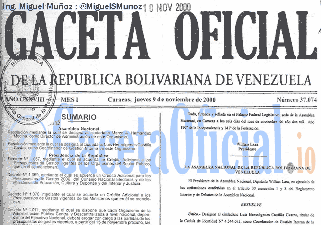 Gaceta Oficial 37074 del 9 Noviembre 2000