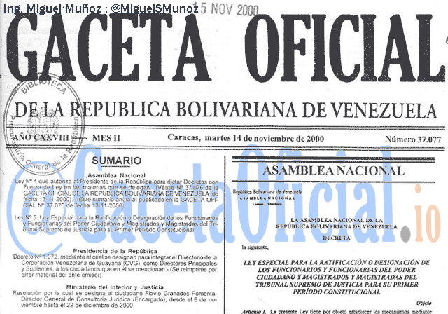 Gaceta Oficial 37077 del 14 Noviembre 2000
