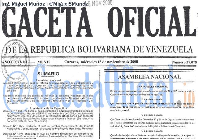 Gaceta Oficial 37078 del 15 Noviembre 2000