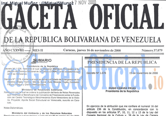 Gaceta Oficial 37079 del 16 Noviembre 2000