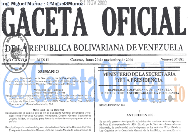 Gaceta Oficial 37081 del 20 Noviembre 2000