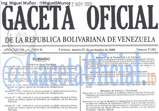 Gaceta Oficial 37082 del 21 Noviembre 2000