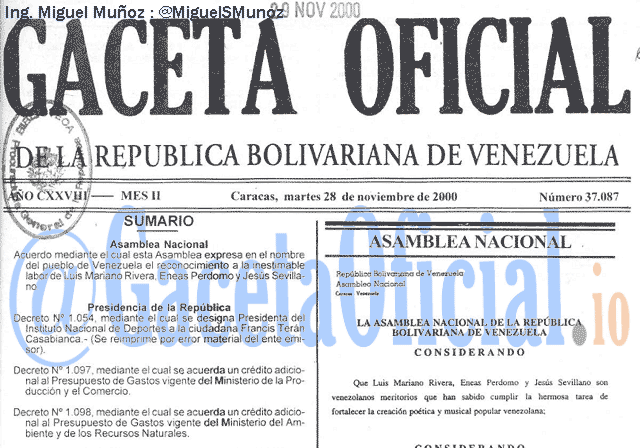 Gaceta Oficial 37087 del 28 Noviembre 2000