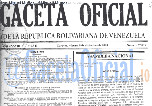 Gaceta Oficial 37095 del 8 Diciembre 2000