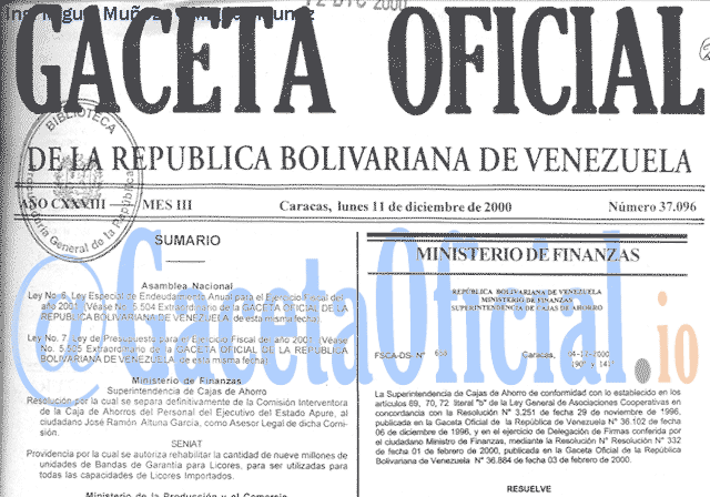 Gaceta Oficial 37096 del 11 Diciembre 2000