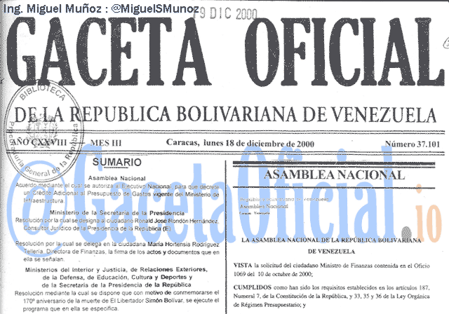Gaceta Oficial 37101 del 18 Diciembre 2000