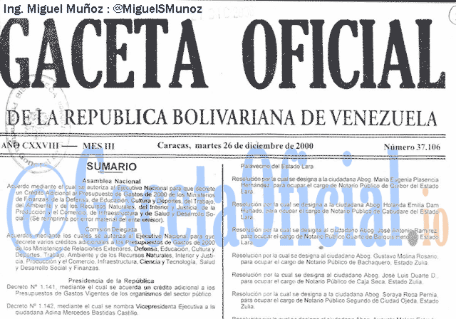 Gaceta Oficial 37106 del 26 Diciembre 2000