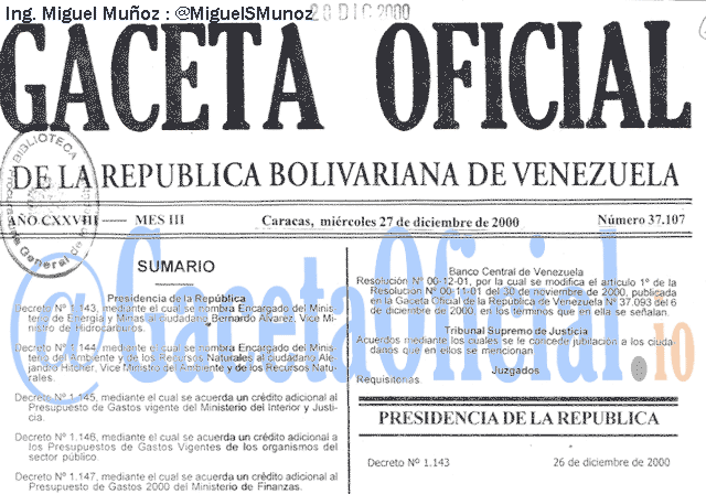 Gaceta Oficial 37107 del 27 Diciembre 2000