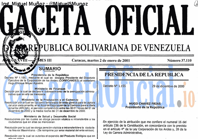 Gaceta Oficial 37110 del 2 Enero 2001