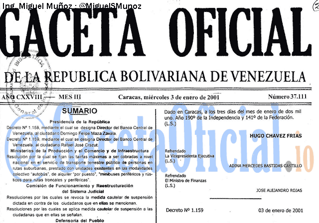 Gaceta Oficial 37111 del 3 Enero 2001