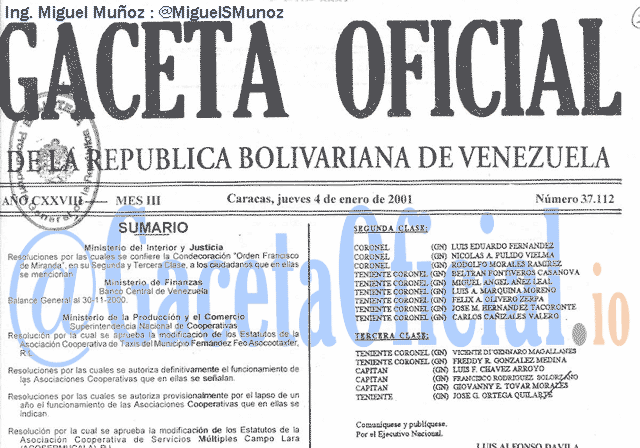 Gaceta Oficial 37112 del 4 Enero 2001