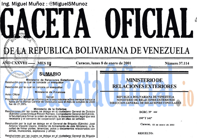 Gaceta Oficial 37114 del 8 Enero 2001