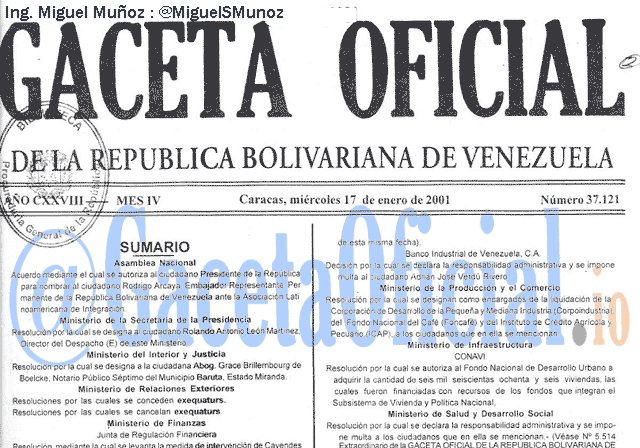 Gaceta Oficial 37121 del 17 Enero 2001