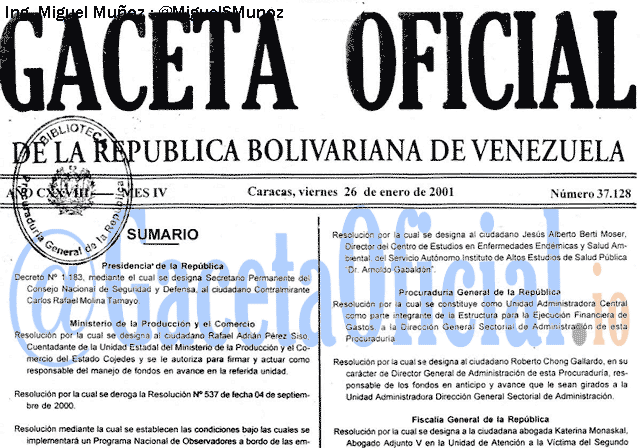 Gaceta Oficial 37128 del 26 Enero 2001