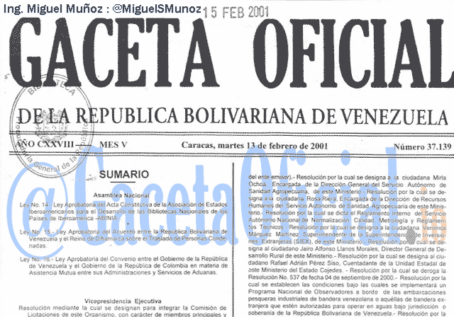 Gaceta Oficial 37139 del 13 Febrero 2001