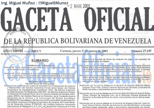Gaceta Oficial 37149 del 1 Marzo 2001