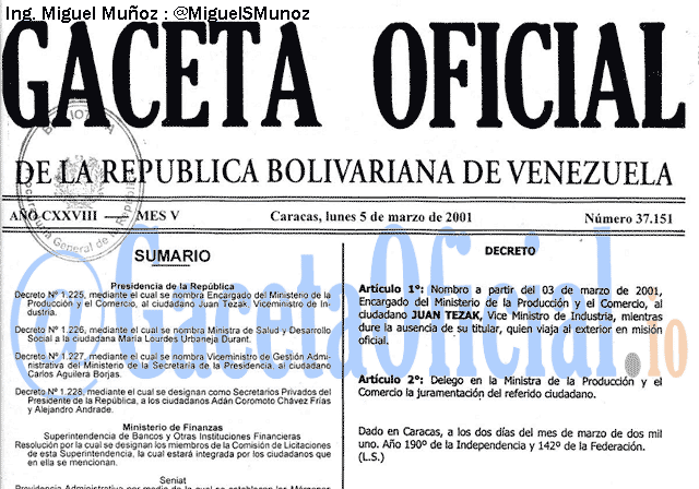 Gaceta Oficial 37151 del 5 Marzo 2001