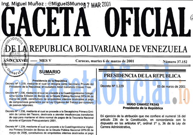 Gaceta Oficial 37152 del 6 Marzo 2001