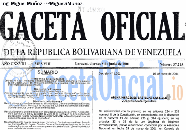 Gaceta Oficial 37215 del 8 Junio 2001