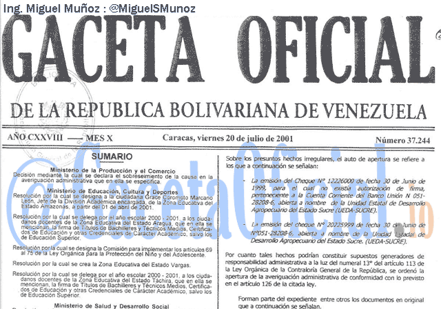 Gaceta Oficial 37244 del 20 Julio 2001