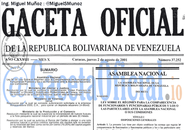 Gaceta Oficial 37252 del 2 Agosto 2001