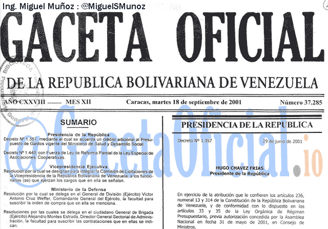 Gaceta Oficial 37285 del 18 Septiembre 2001