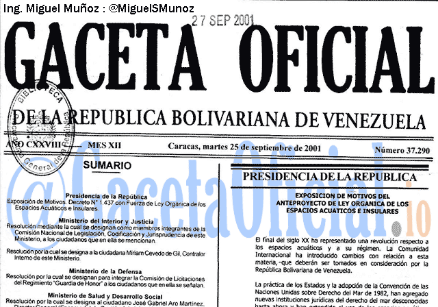 Gaceta Oficial 37290 del 25 Septiembre 2001